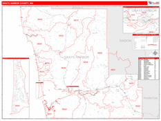 Grays Harbor County, WA Digital Map Red Line Style